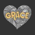 Christian illustration in a doodle style. The word Grace, a description of God`s grace and salvation.