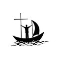 Christian illustration. The follower of Jesus Christ floats in the boat of faith