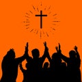 Christian illustration. Group worship, raised hands, praise.