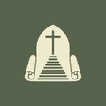 Christian illustration. An open scroll of Scripture, the steps of salvation leading to the cross Royalty Free Stock Photo