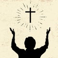 Christian illustration. Raised hands in worship