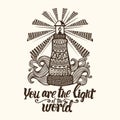 Christian lettering, doodle art, typography. You are the light of the world Royalty Free Stock Photo