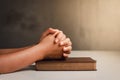 Crisis of the Christian Life Pray to God Men pray for a blessing from God for a better life. Man`s hand praying to God with the Royalty Free Stock Photo