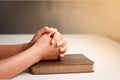 Christian life crisis prayer to god. Man Pray for god blessing to wishing have a better life. man hands praying to god with the Royalty Free Stock Photo