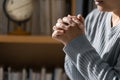 Christian life crisis prayer to god. Woman Pray for god blessing to wishing have a better life. woman hands praying to god with Royalty Free Stock Photo