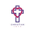 Christian Love and True Belief in God vector creative symbol design, combined with Christian Cross and heart, vector logo or sign. Royalty Free Stock Photo