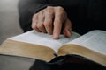 Christian man reading the Holy Bible to praying to God in the sunday morning.spirituality, religion,believe.Christian life. Royalty Free Stock Photo