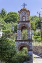 Christian masonry builded tower for priests in Agiasos at Lesvos