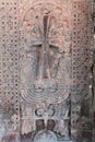 Armenia, Echmiadzin, September 2021. Fragment of a very old khachkar.