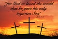 Christian Motivational quote with Three crosses on top of hill