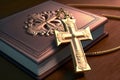 Christian orthodox cross and bible. Symbol of Christian Church. AI generated