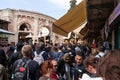 Christian pilgrims in front of Church of the Holy Sepulchre. Easter days in the old city of Jerusalem - Israel: April