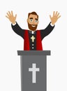 Priest blessing peoples in a church in worship. Vector illustration.