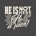 Christian print. Hi is not here. Hi is risen.