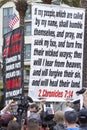 Christian protester attends Trump protest Royalty Free Stock Photo