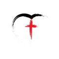 Christian red cross and black heart drawn by brush, isolated symbols on a white background Royalty Free Stock Photo