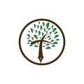 Tree pen and cross vector logo design template. Bible learning and teaching class.