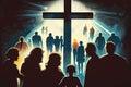Christian religion cross people light