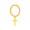 Christian rosary with golden cross. Prayer beads, religion object mark the repetitions of prayers. Simple icon in flat Royalty Free Stock Photo