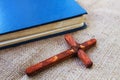 Christian ÃÂ¡ross symbol of Christianity and vintage book Holy Bible in English. Christian religion, concept Royalty Free Stock Photo