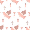 Christian seamless pattern Baptism catholic religious symbols