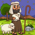 Christian Shepherd Colored Cartoon Illustration