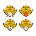 Christian sports logo. Shield, wings, the cross of Jesus. Football, basketball, volleyball and baseball