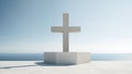 Christian stone cross on the background of the sea Royalty Free Stock Photo