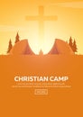 Christian summer camp. Evening Camping. Cross. Vector illustration.