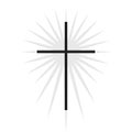 Christian symbol, black thin cross with lighting icon. Church logo template. Isolated vector illustration.