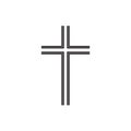 Christian symbol, black thin line cross icon. Church logo template. Isolated vector illustration.