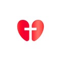 Christian symbol, cross negative space silhouette in red heart, vector concept icon. Religion logo, Gods help, care