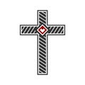 Christian symbol. Vector logo. Cross of Jesus Christ with a heart in the center