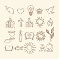 Christian symbols and icons drawn by hand. Biblical vector illustration. Royalty Free Stock Photo