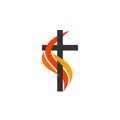 Christian symbols. The logo of the church. The cross of Jesus, the flame of fire as a symbol of the Holy Spirit