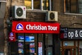 Christian Tour Logo on the wall of the travel agency in Bucharest, Romania, 2019