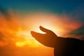 Christian woman praying worship at sunset. Hands folded in prayer. worship god with christian concept religion. Royalty Free Stock Photo