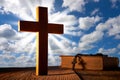 Christian wood cross on blue sky Royalty Free Stock Photo