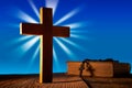 Christian wood cross on blue sky Royalty Free Stock Photo