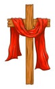 Christian Wooden Cross With Red Cloth Royalty Free Stock Photo