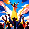 Christian worship. Jesus Christ in the hands of the people. Vector illustration. generative AI