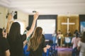 Christian worship with raised hand Royalty Free Stock Photo