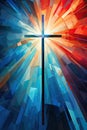 Christianity Holy cross in sky art illustration poster, Christian events design, Easter, church