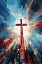 Christianity Holy cross in sky art illustration poster, Christian events design, Easter, church