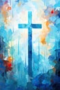 Christianity Holy cross in sky art illustration poster, Christian events design, Easter, church