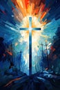 Christianity Holy cross in sky art illustration poster, Christian events design, Easter, church