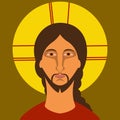 Christianity icon. Painting of Jesus Christ in flat style
