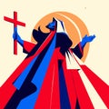 Christianity religion concept. Jesus Christ with cross. Vector illustration. AI Generated