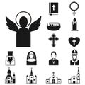 Christianity religion flat icons vector illustration of traditional holy religious black silhouette praying people Royalty Free Stock Photo