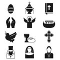 Christianity religion flat icons vector illustration of traditional holy religious black silhouette praying people Royalty Free Stock Photo